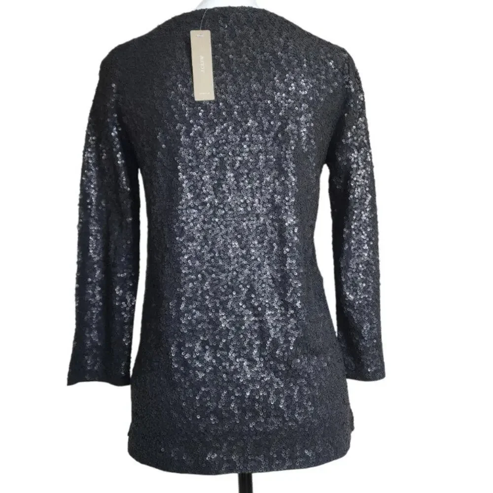 J. Crew Sequin Black Boat Neck Top Size‎ XS